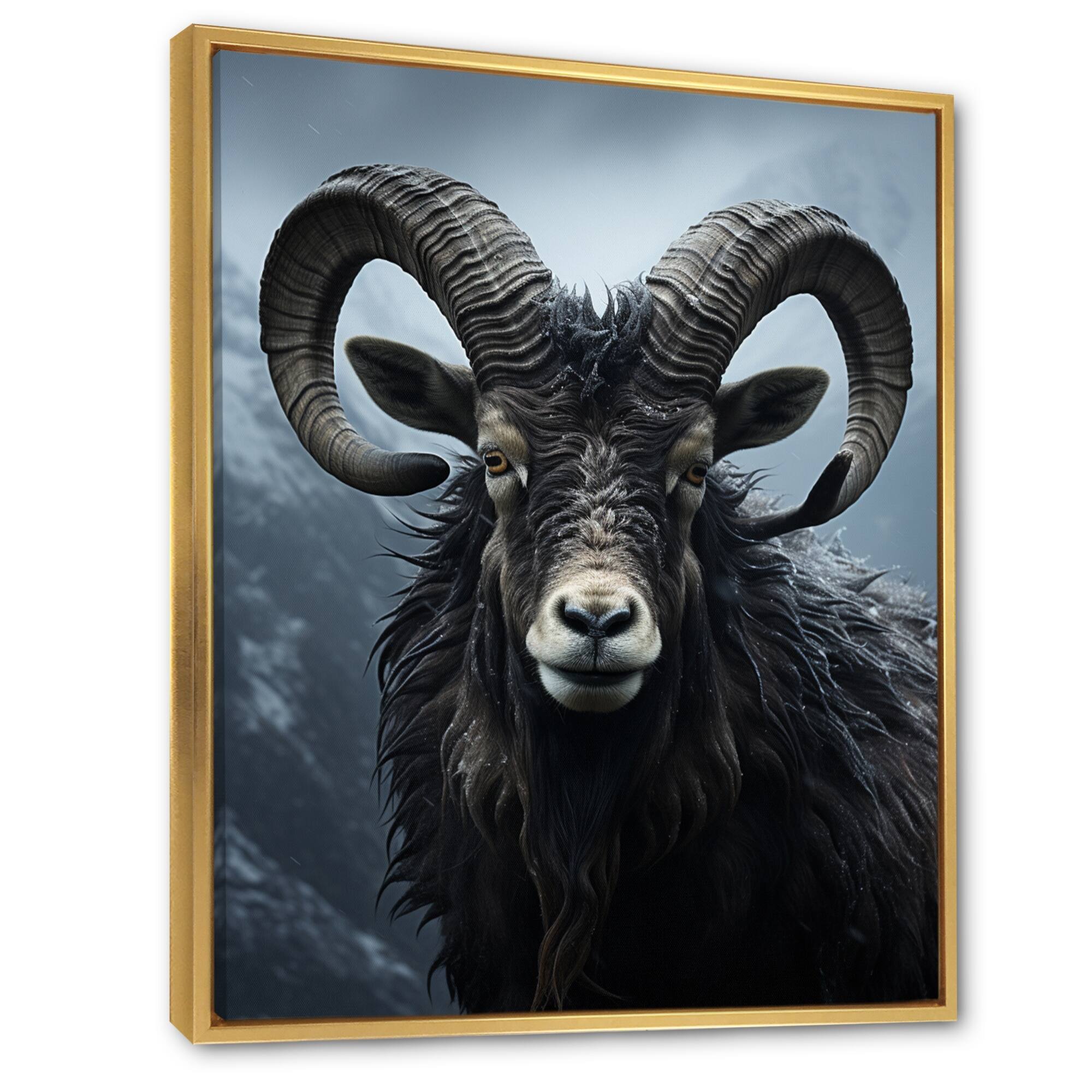 Designart "Brown Ibex Majestic Horns Ibex I" Other Animals Framed